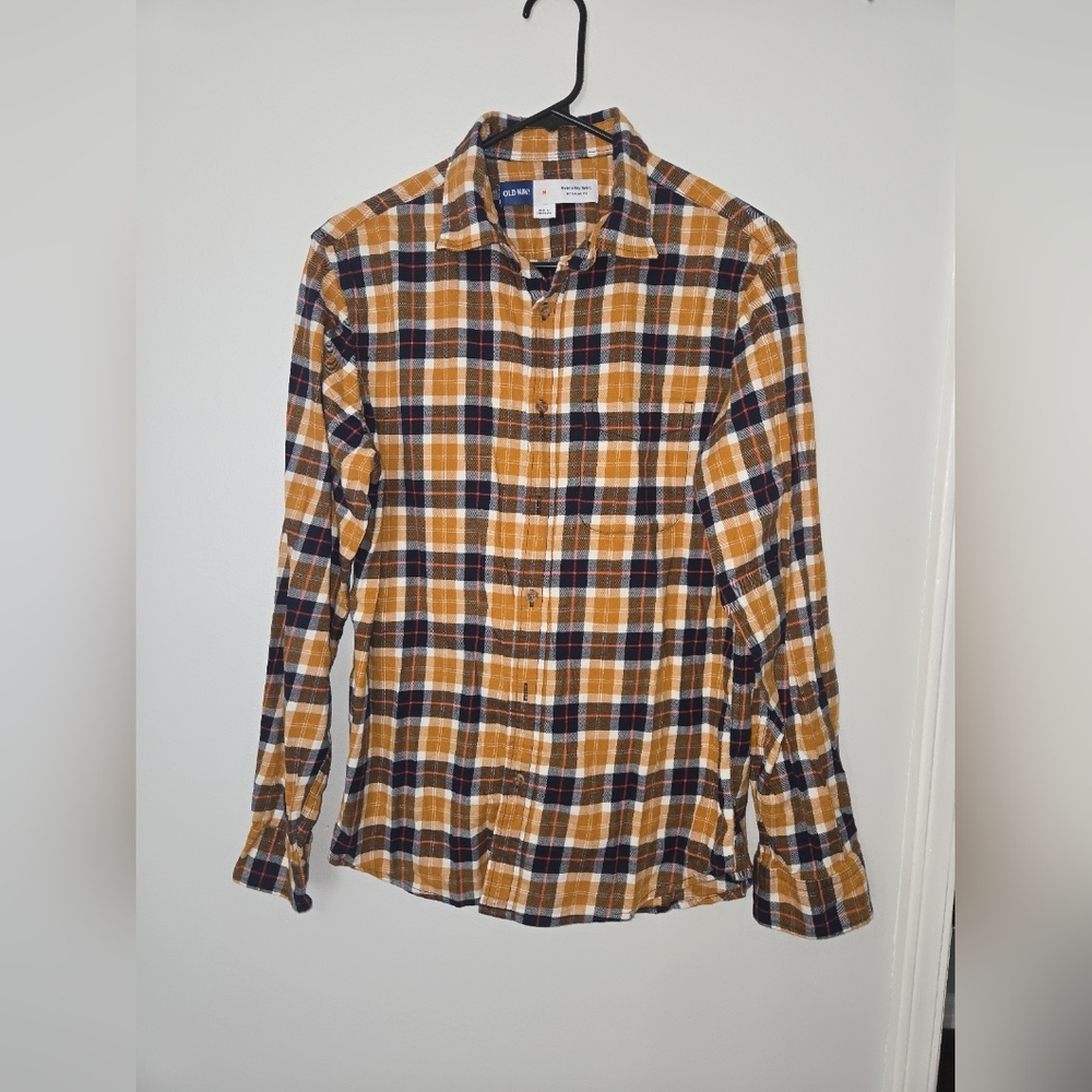 Old Navy Men's Casual Plaid Shirt - Tan and Black